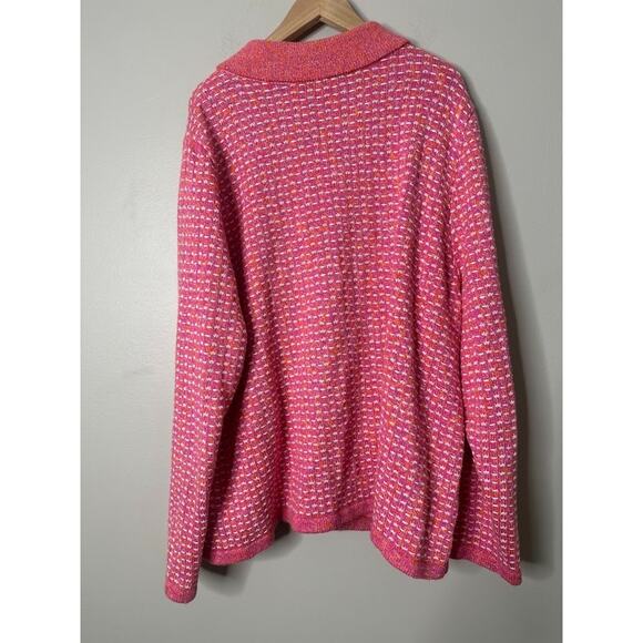 Talbots WOMENS 2X Cardigan Sweater Pink Orange Dash Stripe Collared Full Zip - Picture 4 of 9
